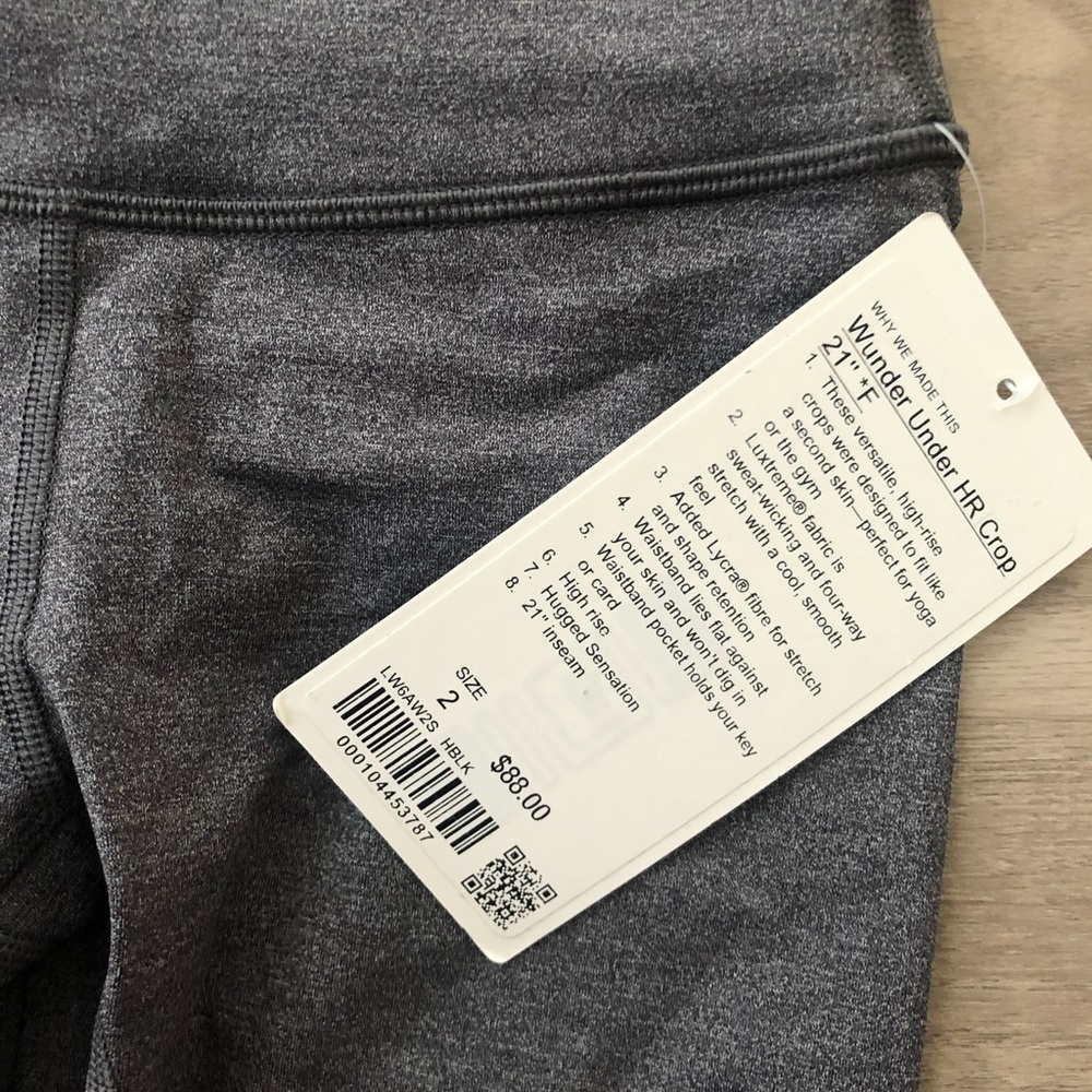 NWT Lululemon HR Wunder Under size 2 heather grey